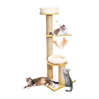 Kanimal Cat Tree คอนโดแมว 3 ชั้น ไซต์ XL (สีครีม) (59x59x151cm เสาหนา 14cm)