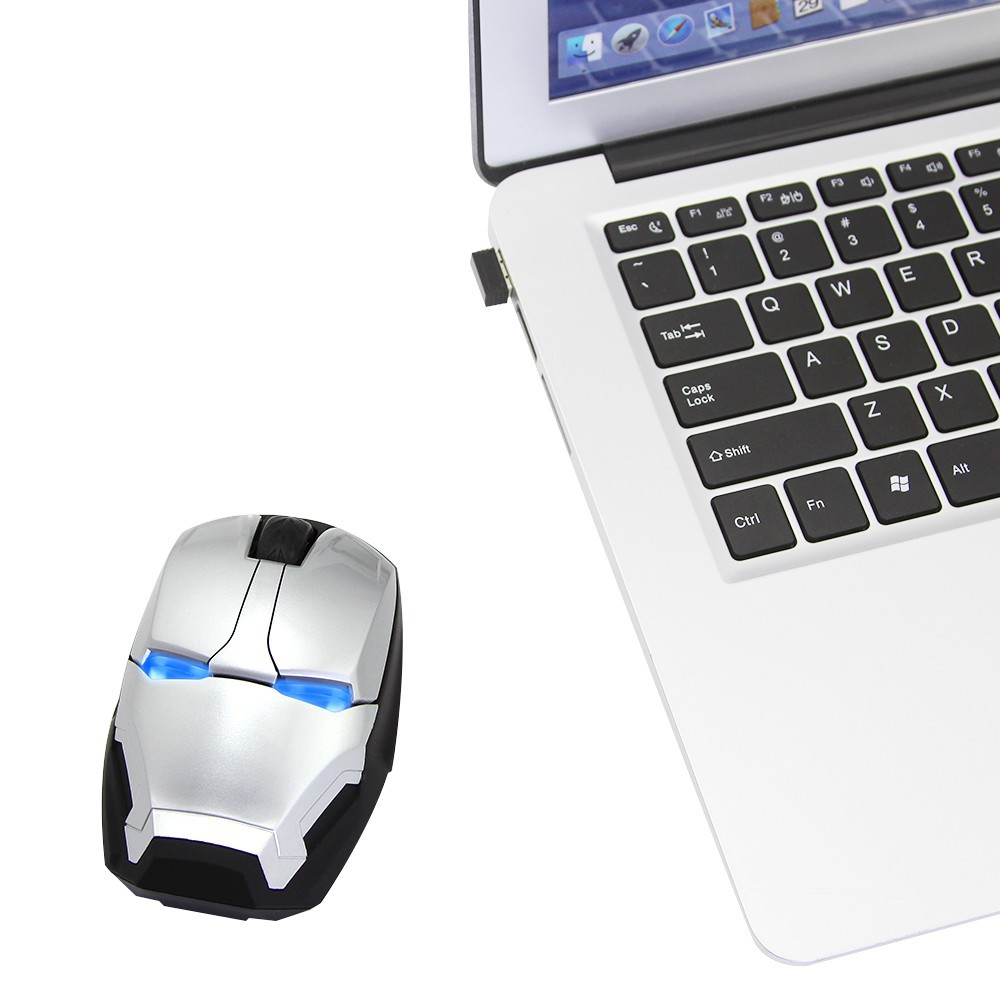 เมาส์เล่นเกมไร้สาย USB ดีไซน์รูป Iron Man เสียงเงียบ สำหรับ แล็ปท็อป