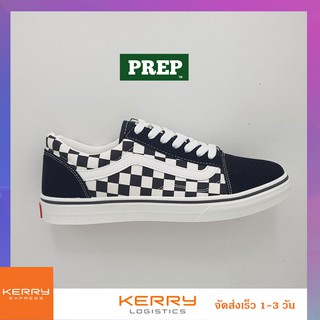 PREP รองเท้าผ้าใบผู้ชาย สีตารางหมากรุก (ขาว-ดำ) แบบผูกเชือก ทรงยอดนิยม หุ้มส้น ยิ่งก้าวยิ่งมั่นใจ