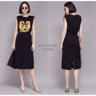 Dress ผ้า cotton สกรีน มาพร้อมเข็มขัด