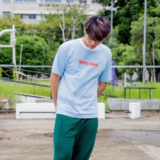 เสื้อoversize สีฟ้าอ่อนคอขาว สกรีนลาย Sporty&amp;Rich