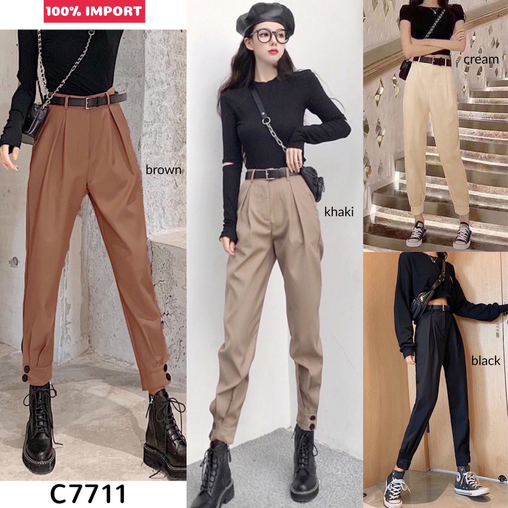 ค7711กางเกงขากระดุมพร้อมเข็มขัด