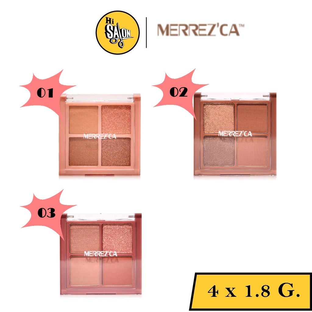 สีใหม่ NEW!! พาเลท 4 ช่อง MERREZCA Eye Color palette โทนสีน้ำตาล อายชาโดว์พาเลต 4 สี สวยครบจบในตลับเดียว