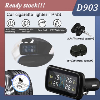 Careud U903 ระบบตรวจสอบเซ็นเซอร์ความดันยาง TPMS แบบไร้สายในรถยนต์อัตโนมัติพร้อมเซ็นเซอร์ 4 ตัวจอแสดงผล LCD ซ็อกเก็ตที่จุดบุหรี่