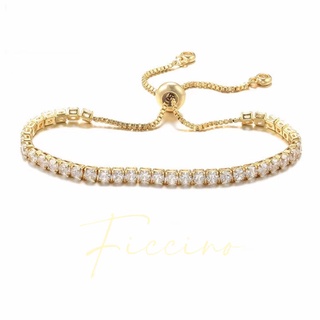 Ficcino สร้อยข้อมือเหล็กไทเทเนียม ชุบทอง 18 K ประดับเพทาย สําหรับผู้หญิง