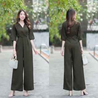 hbstation.shop เสื้อผ้าแฟชั่น Jumpsuit สีเขียวขี้ม้า พร้อมส่ง