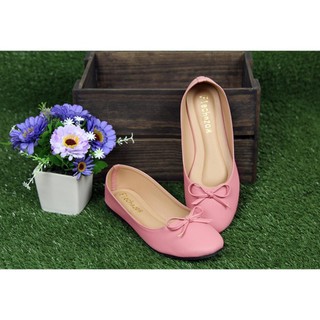 Womens Shoes รองเท้าแฟลตโบว์ (สีชมพู)