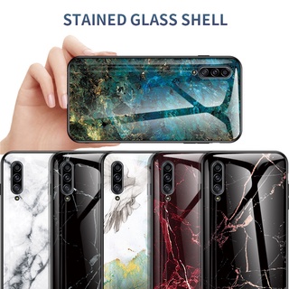 For Samsung Galaxy A50 A50S A30S A31 A21 Case หินอ่อน เคสแข็งเคสสำหรับเคสกันกระแทกเคสโทรศัพท์ Marble Gradient Tempered Glass Protective Back Cover Case for Samsung A20S A20 A30 A10S เคสกันกระแทกเคสโทรศัพท์