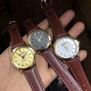 US SUBMARINE นาฬิกาข้อมือผู้หญิงเรือนสแตนเลส2ไมครอนสายหนังแท้ Quartz Analog (3เข็ม)กันน้ำ3ATM เครื่องญี่ปุ่น