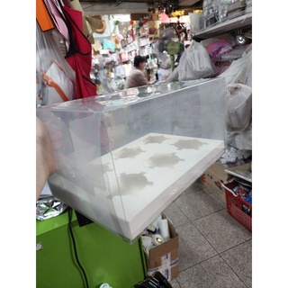 กล่องคัพเค้กpvc 6ช่อง+ฐานรอง ขนาด18*26.7*14ซม