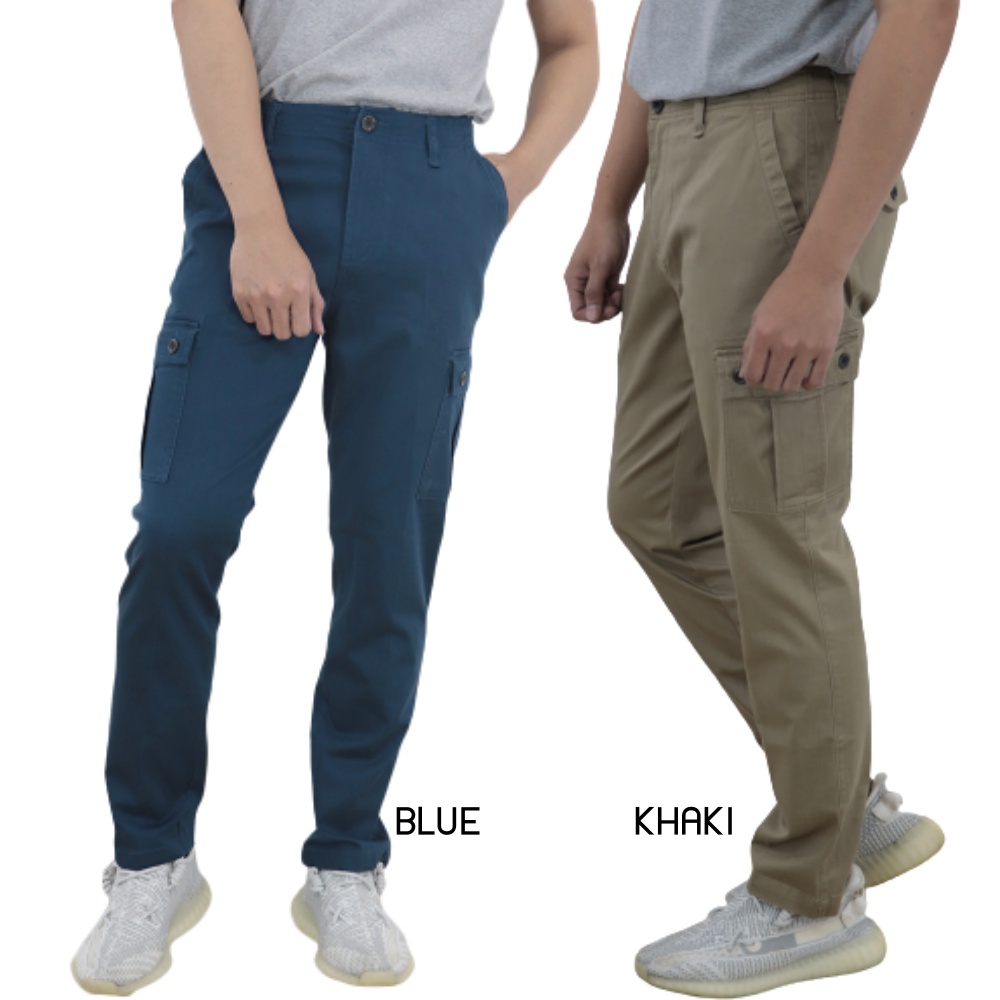 Bovy Cargo - กางเกงขายาวคาร์โก้สีฟ้า และสี กากี BL-4012