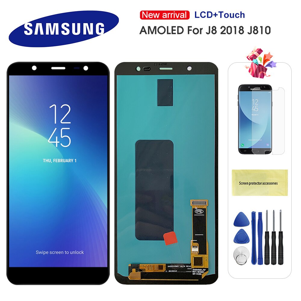 6.2'' Super AMOLED หน้าจอสัมผัสดิจิทัล Lcd แบบเปลี่ยน สําหรับ Samsung Galaxy J8 2018 J810 J810F J810Y