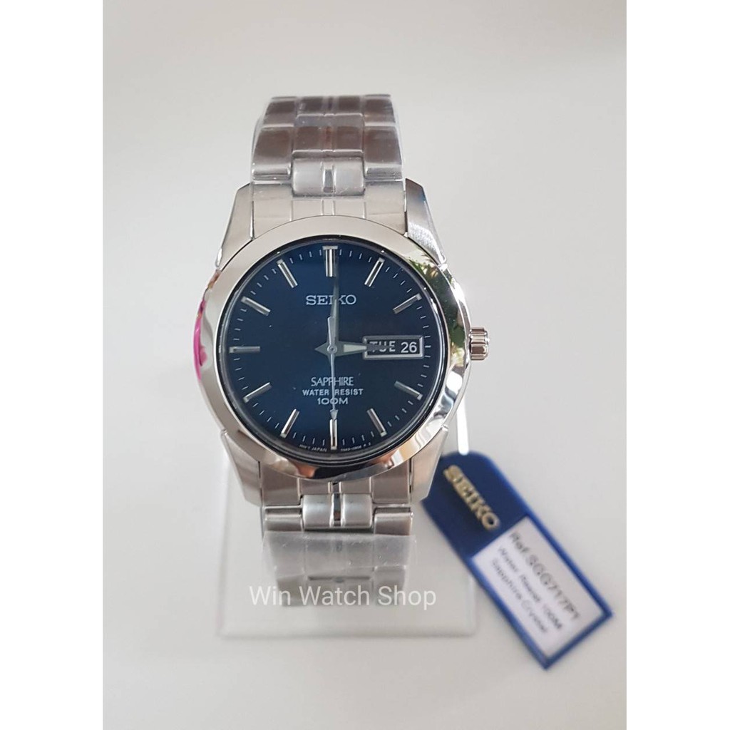 นาฬิกาข้อมือผู้ชาย Seiko Quartz กระจกกันรอย Sapphire Glass รุ่น SGG717P1  หน้าปัดสีน้ำเงิน - ของแท้ 100% รับประกัน 1 ปี