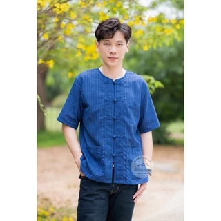 เสื้อพื้นเมืองเสื้อผ้าฝ้ายคอกลมกระดุม5เม็ด