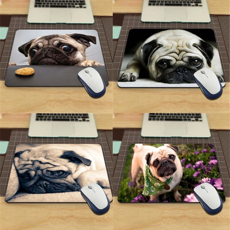 น่ารัก Pug Dog Coe Mouse Pad Aming Ear Anti-Slip ยางทนทาน Mousepad สําหรับ PC Mauspad Mats อุปกรณ์สํ