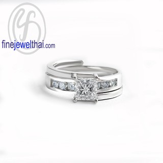 Finejewelthai แหวนเพชร-แหวนเงิน-แหวนเซ็ต-Diamond CZ-Silver-Set-Ring-R1403cz-R1161cz