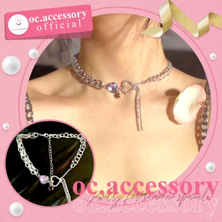 สร้อยคอโซ่ประดับจี้รูปหัวใจสีม่วง  สไตล์วินเทจ Vintage style purple heart pendant chain necklace. By oc.accessory