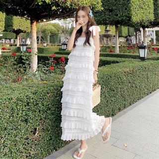 Maxi ribbon layer dress แม็กซี่เดรสผ้าชีฟองสายเป็นแบบริบบิ้นปรับเองได้