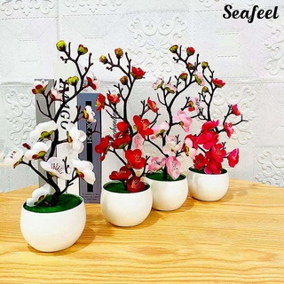 Seafeel ต้นบอนไซจําลอง ดอกพลัมปลอม ผ้าไหม กันจาง เหมือนจริง สําหรับตกแต่งบ้าน