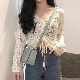 [DODO] เสื้อถักแขนยาวมีสายรูด ใส่สวยเซ็กซี่เบาๆ5833-1#