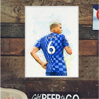 โปสเตอร์ ผ้าแคนวาส ติอาโก้ ซิลวา (2) เชลซี Thiago Silva Chelsea ภาพวาด ศิลปะ นักบอล นักฟุตบอล