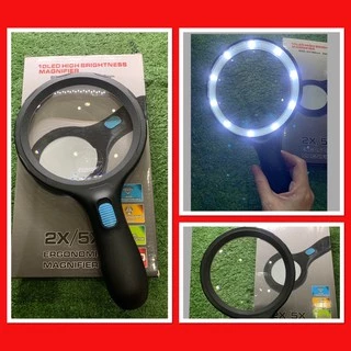 แว่นขยาย2x/5x มีไฟ LED 10 ดวง ส่องชัด ขนาดใหญ่ค่ะ พร้อมส่ง ราคาไม่แพง