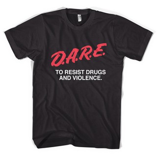 [S-5XL]d.a.r.e เสื้อยืดคอก ลมแขนสั้นผ้าฝ้ายสีดํา