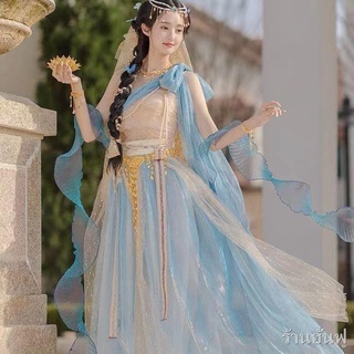 องค์ประกอบดั้งเดิมของเจ้าหญิงจัสมินฮันปรับปรุง Hanfu Western Dunhuang Feitian เครื่องแต่งกายที่แปลกใหม่นักเต้นอินเดีย