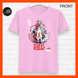 T-shirt  เสื้อยืดผ้าฝ้าย 100% พิมพ์ลายการ์ตูนอนิเมะ One Piece Dtf 03 Uta Luffy Shanks 30s สีชมพู สําหรับผู้ชาย ผู้หญิงS-