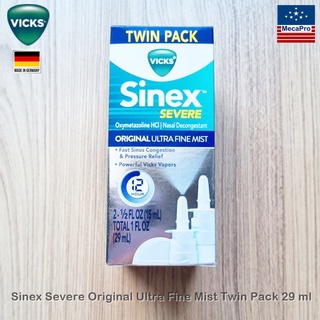 Vicks® Sinex™ Severe Nasal Spray, ORIGINAL Ultra Fine Mist Twin Pack 29 ml วิคส์ สเปรย์พ่นล้างจมูก บรรเทาอาการ ไซ นัส