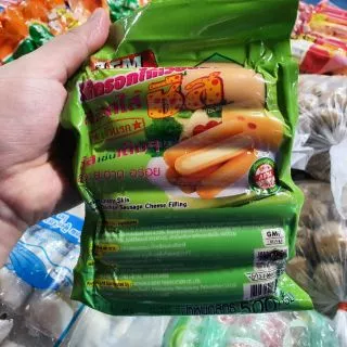 ไส้กรอกชีสเขียว ตรงกลางเป็นชีส ยี่ห้อ AFM น้ำหนัก 500 กรัม (20 ชิ้น)