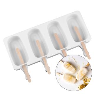 Summer Freezer Silicone Ice Cream Mold Tray Juice Popsicle Maker Pop DIY Ice Cubes Mould 4 Grids Box