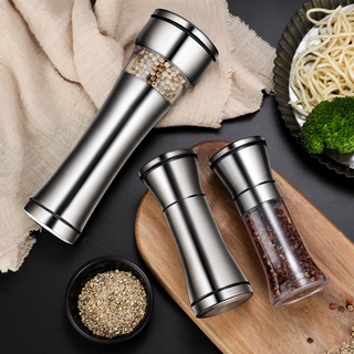 【JUJA】เครื่องบดเกลือและพริกไทยสแตนเลสเครื่องเทศ Herp Glass Stainless Steel Salt and Pepper Mill Grinder Spice Herp Glass Muller Hand Mill Grinding Bottle Kitchen Gadgets Glass Tools