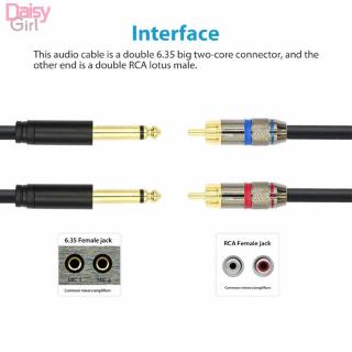 สายสัญญาณเสียงสเตอริโอ interconnects 6 . 35 มม. to 2 rca 1/4 นิ้ว