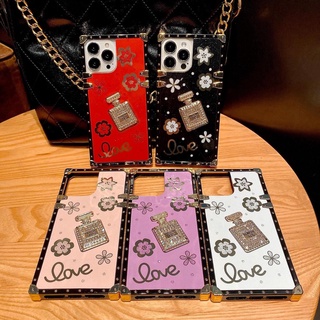 For iPhone 14 Plus 14 Pro MAX Diamond Perfume Bottle Square Phone Case