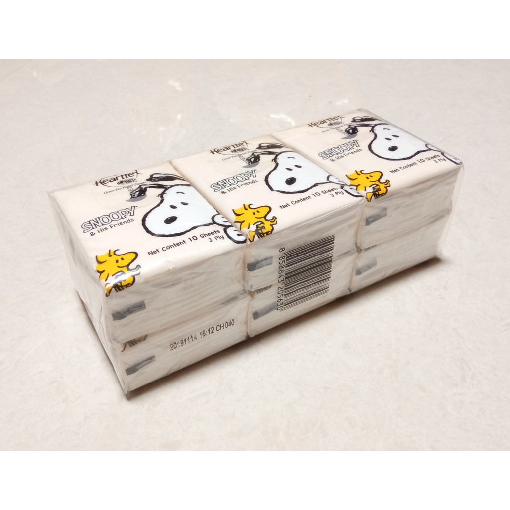 (10 แผ่น/ห่อเล็ก x 6ห่อ) Hearttex Facial Tissues กระดาษทิชชู่อเนกประสงค์ ห่อเล็ก ลาย Snoopy & His Friends