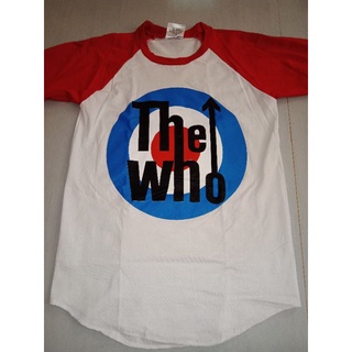 💥  เสื้อยืด  เสื้อยืดสีขาวแขนสีแดง  ลาย วง The Who ป้าย INDIANS  💥 เสื้อแขนสามส่วน เสื้อทัวร์ มือ2 สภาพใหม่ เสื้อวงแท้