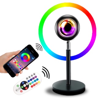 16 Colors RGB APP Controll Smart Sunset Projection Lamp, Multicolor Projection Lamp USB Charging Sunset Projection LED 180 Degree Rotation Romantic Led Rainbow Night Light for Home Party Living Room Bedroom Wall Decor Women Kids Gift Live Backlight