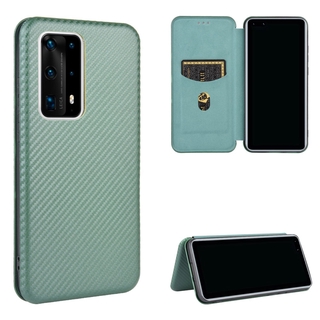 Luxury Carbon Fiber PU Leather Casing Huawei P40 Pro Plus Magnetic Flip Cover Huawei P40 Pro+ Wallet Case Card Holder Stand