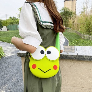 Sanrio Keroppi กระเป๋าสะพายไหล่แฟชั่นสําหรับเด็กผู้หญิงซิลิโคนลายการ์ตูนกบสีแดง