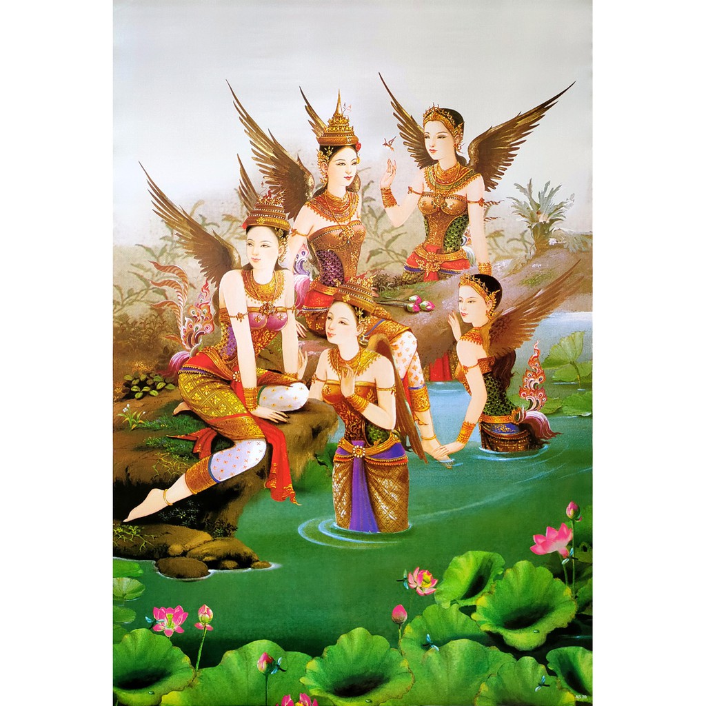 โปสเตอร์ รูปวาด กินรี วรรณคดีไทย Women Literature Kinnaree Manora POSTER 24”X35” นิ้ว Painting Siam 