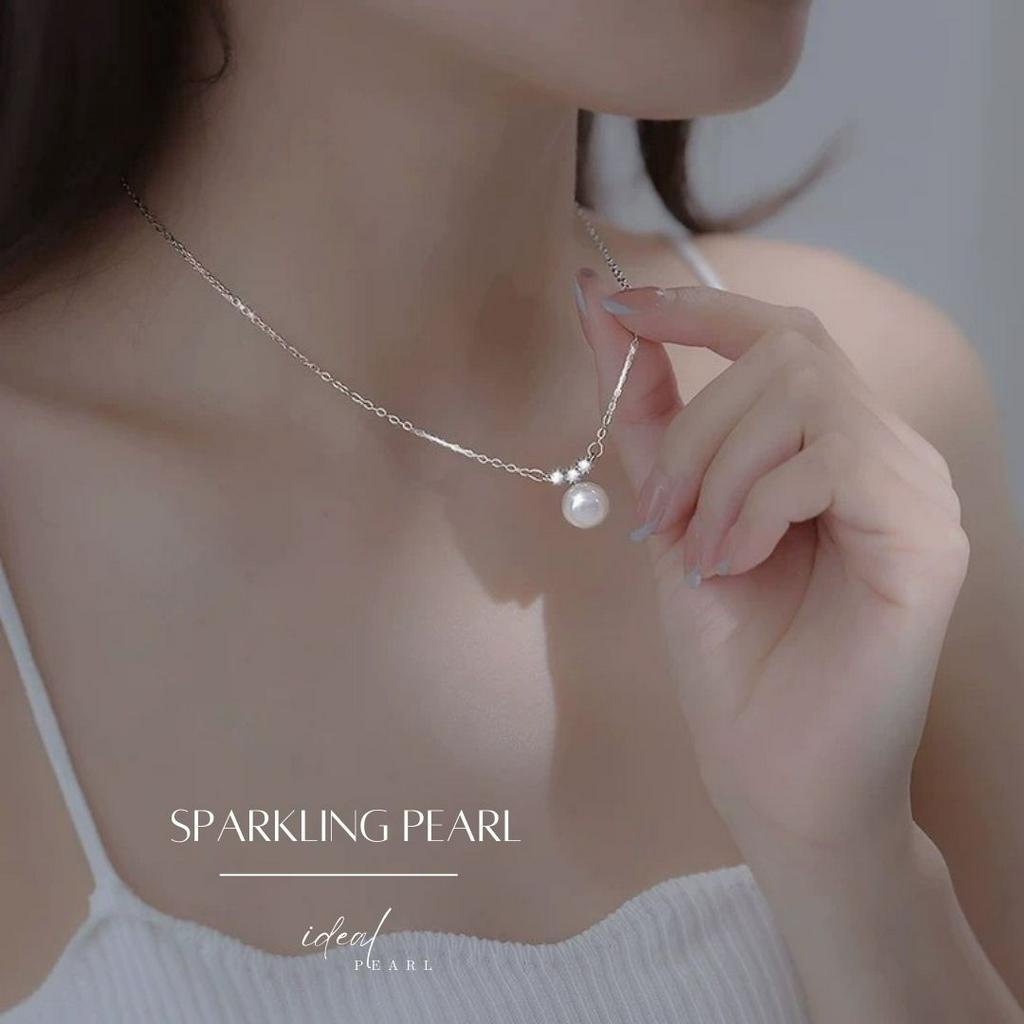iDEAL สร้อยมุกคู่เพชร Sparkling Pearl สร้อยคอเงินแท้ สร้อยคอมุก ของขวัญให้แฟน Valentine ของขวัญ
