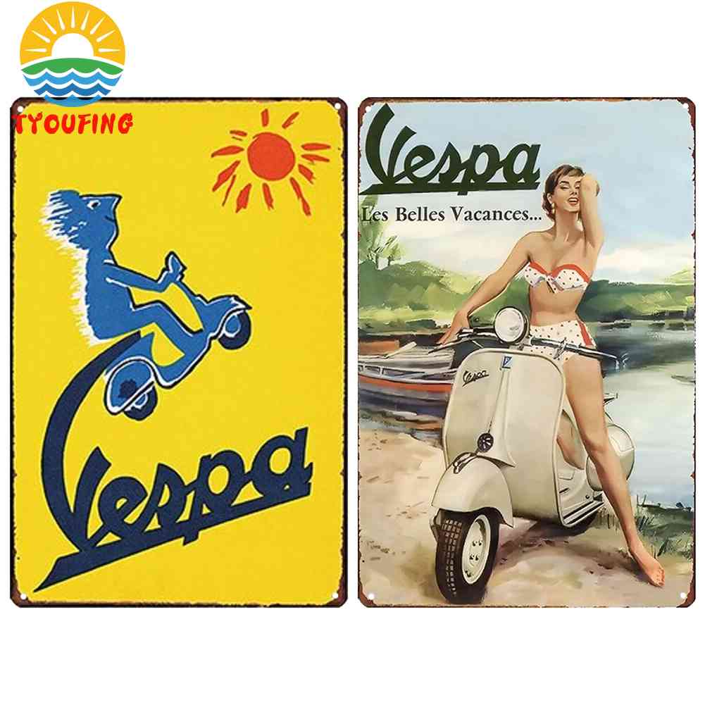 20 * 30 ซม โปสเตอร์โลหะดีบุก ลาย Vespa สไตล์วินเทจย้อนยุค สําหรับตกแต่งผนังบาร์