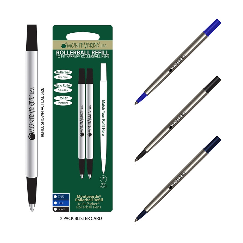 Monteverde Refill To Fit Parker Rollerball Pen, Blue, Black, Blue Black, 0.5 mm - Fine