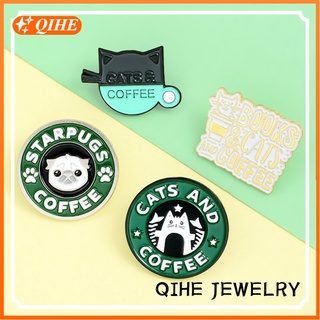 Cats Coffee Enamel Pin  Pug Puppy Cat Cafe Brooches Badges Bag Shirt Lapel Pin Buckle Animal Jewelry Gift for Book Cat  Lover