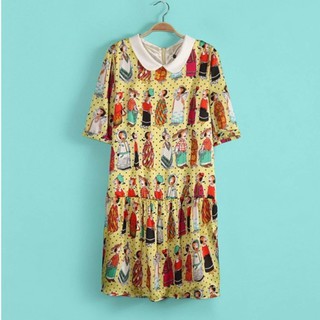 Cartoon Dress เดรสสั้นผ้าคอตตอนผสม เนื้อดี ใส่สบาย ลายการ์ตูน ไซด์S