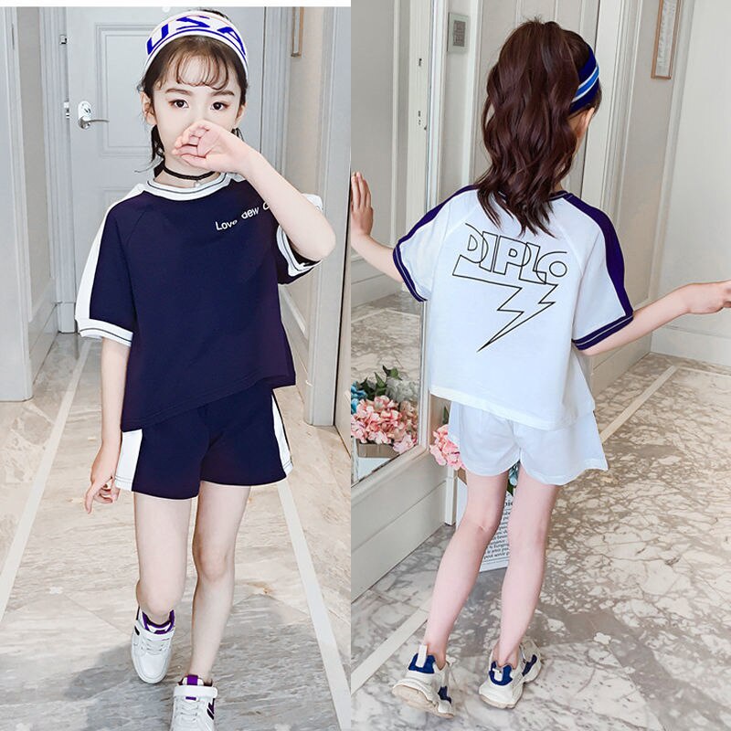 Girls suit summer short sleeve shorts suit Korean childrens summer