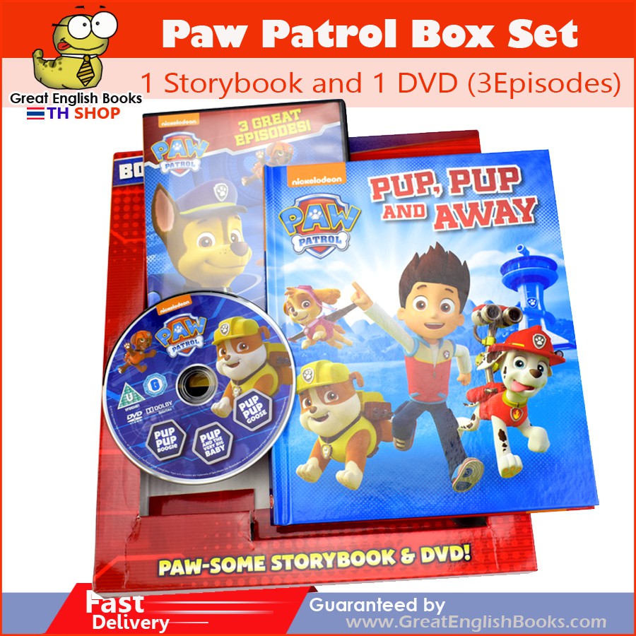 พร้อมส่ง* ชุดเซตหนังสือนิทาน Paw Patrol Storybook &amp; DVD หนังสือนิทาน 1 เล่มพร้อมการ์ตูน 3 ตอน  (ลิขสิทธิ์)