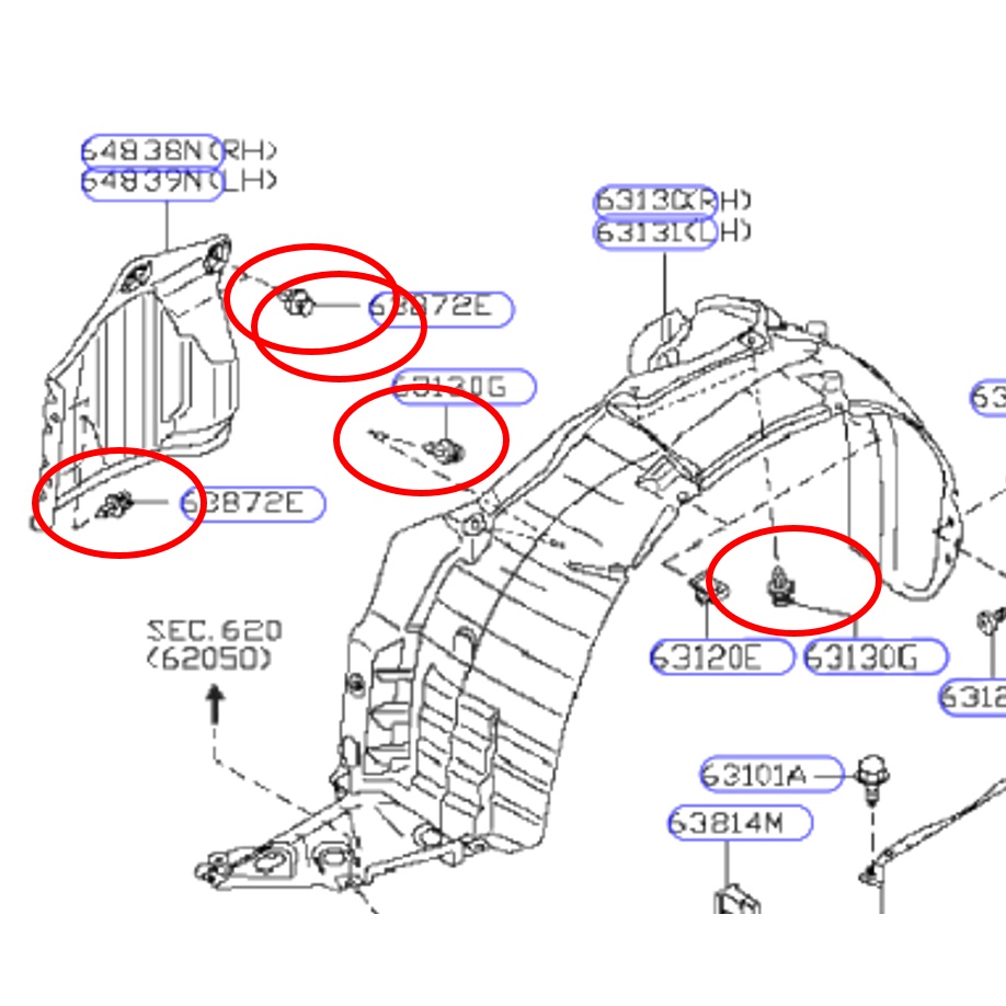 SKU-337 (ชุด 10 ตัวต่อข้าง) พุกยึดพลาสติกบังโคลน ซุ้มล้อหน้า NISSAN TEANA J32 (2009-2013) - รูปที่ 2
