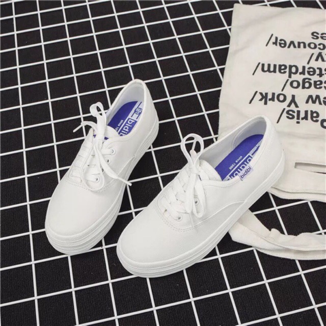 [พร้อมส่ง ] รองเท้าผ้าใบขาวล้วน 124 white bidibi